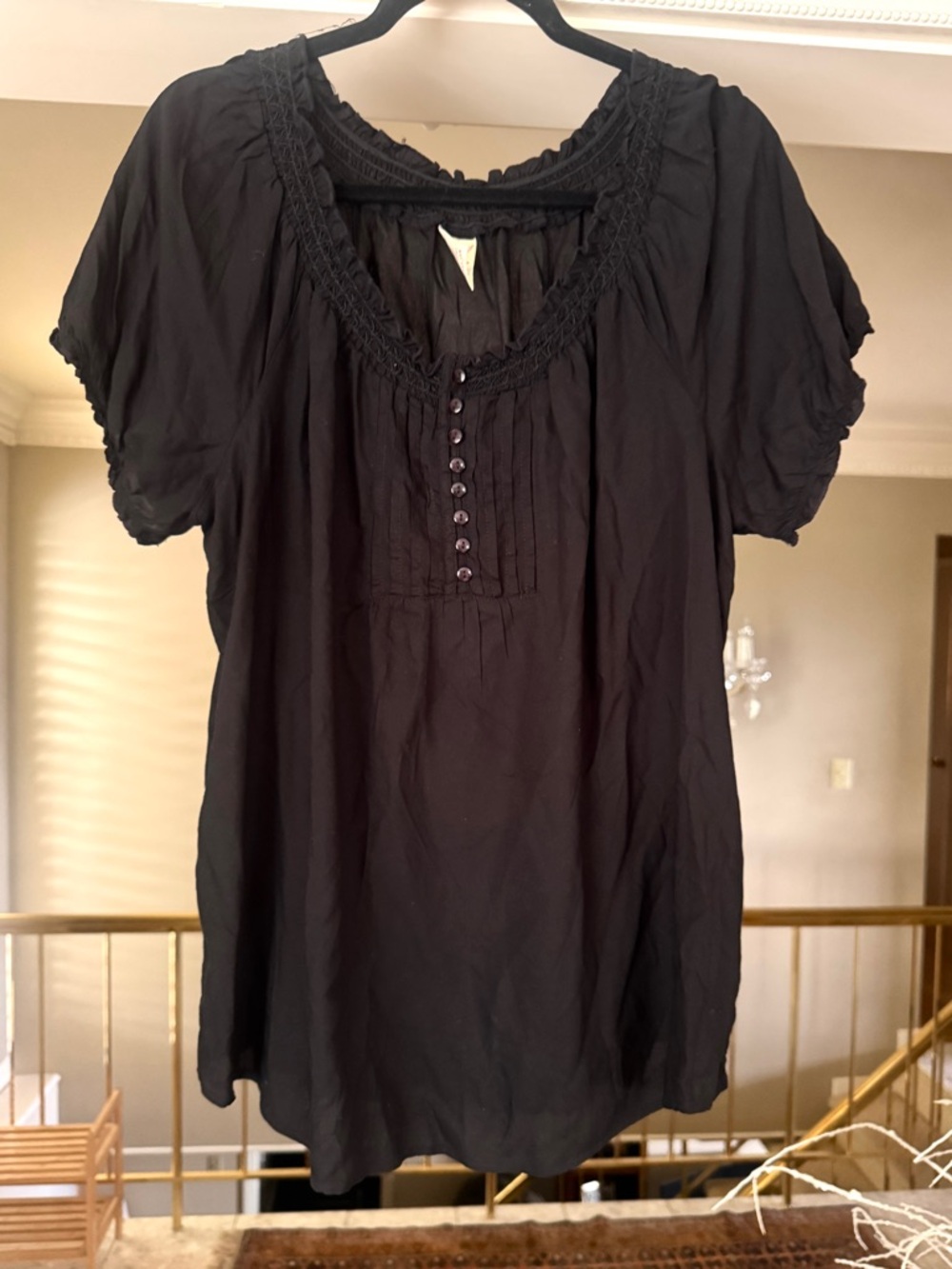 Faded Glory Black Lace-Trim Peasant Blouse